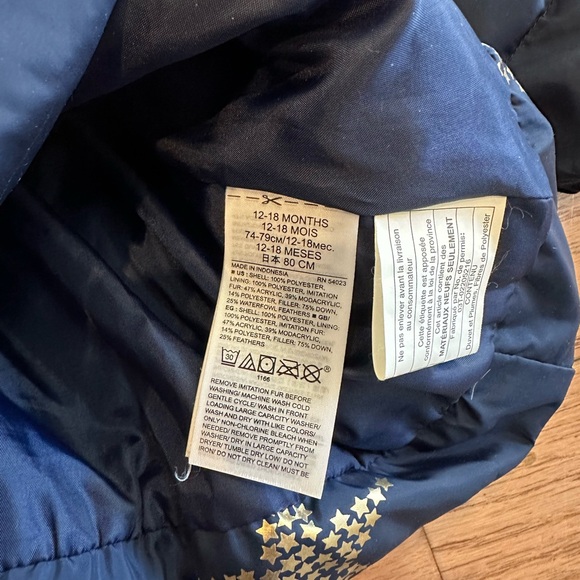 EUC almost new Baby Gap navy blue gold star down jacket size 12-18 months unisex - Picture 5 of 8